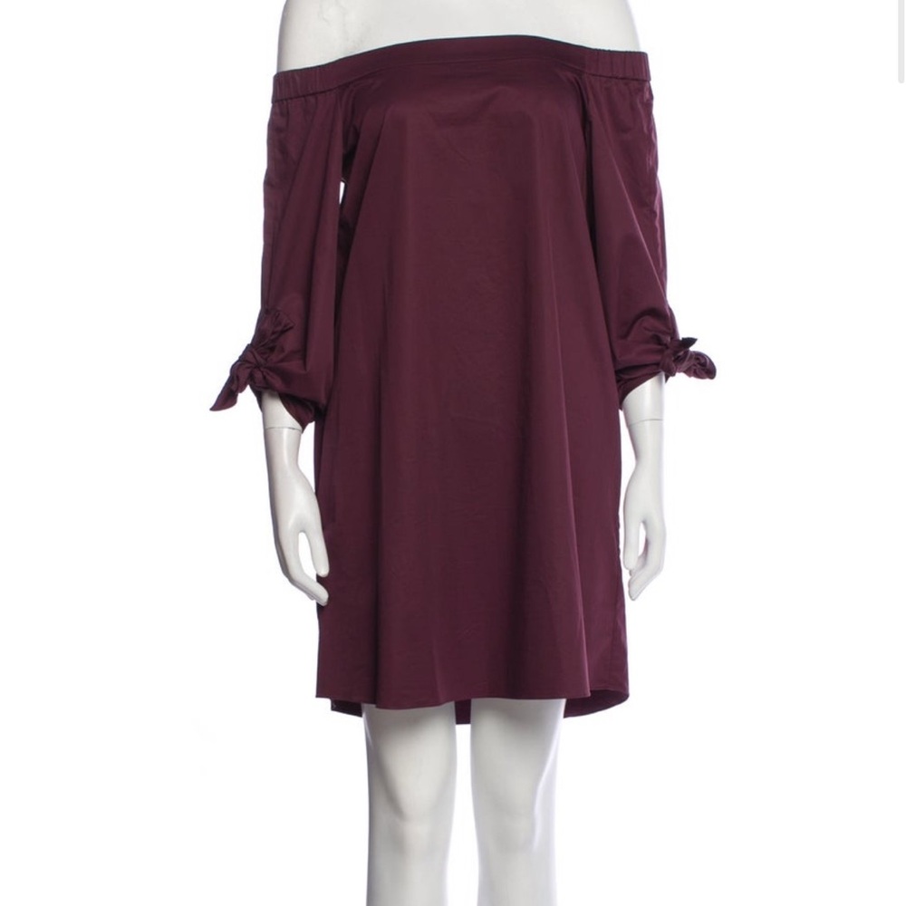 Tibi Red Off-Shoulder Cuffed Sleeve Mini Sundress Size S